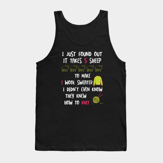 Funny Knitting Joke It Takes 5 Sheep Tank Top by whyitsme